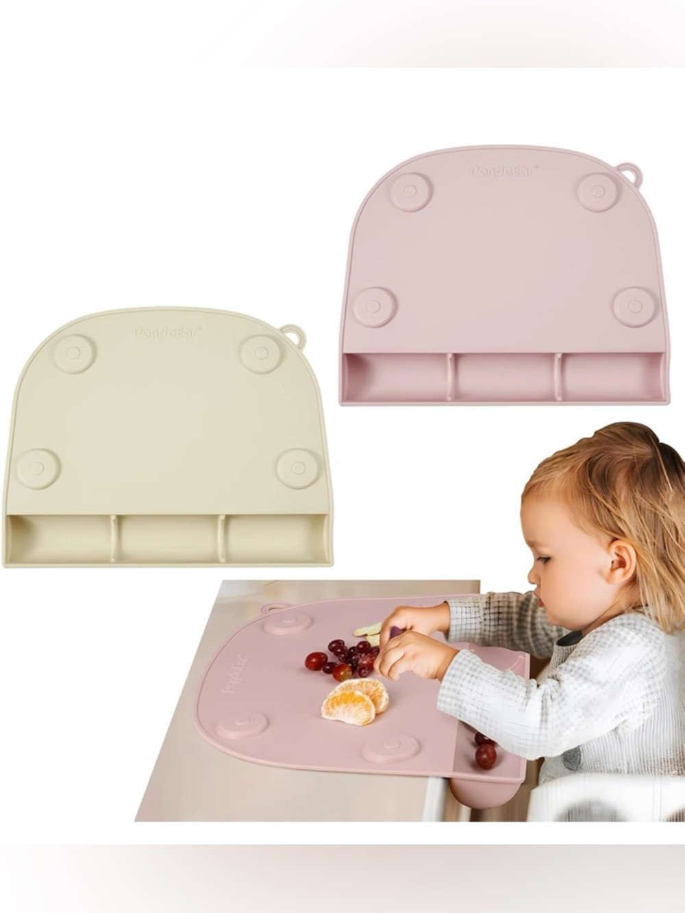 Kids Silicone Eating Mat Set  - Cream and Pink